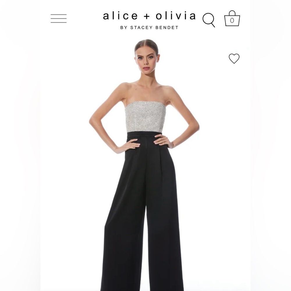 NWT Alice + Olivia BERNA EMBELLISHED BUSTIER WIDE LEG JUMPSUIT